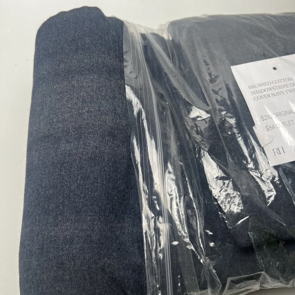Restoration Hardware Brushed Cotton Shadowstripe Duvet Cover Navy Twin 602176